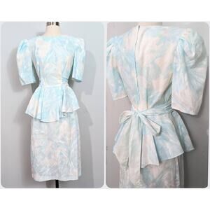 Blue/White 80s Peplum Dress